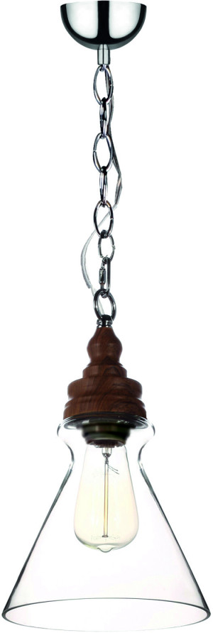 Závesné svietidlo Britop Lighting Edvin, chróm, drevo, priehľadné, industriálny štýl, E14, 40 W
