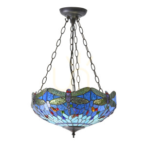 Závesné svietidlo Interiors Dragonfly Tiffany modré sklo oceľ 3xE27 64075