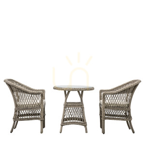 Bistro set Gallery Direct Menton Stone okrúhly ratanový set so skleneným stolom