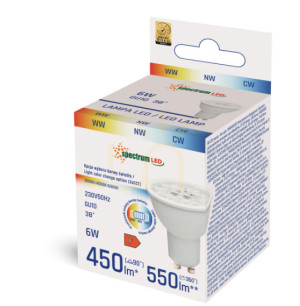 LED žiarovka GU10 CCT 6W - 3000/4000/6000K - variabilná farba svetla.