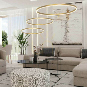 Prívesné svetlo Zambelis 55W LED 3000K zlatý matný hliník akryl, Ø80 cm