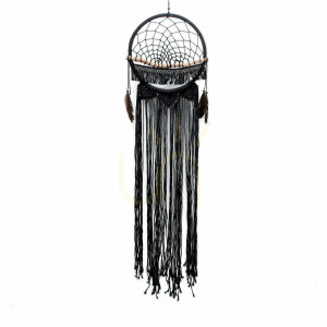 Macramé nástenná dekorácia drevo čierna 90 cm