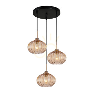 Závesná lampa Italux Pansol 3xE27 zlatá jantárové sklo PND-2940-3AS-BRO-AMB