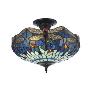 Stropné svetlo Interiors Dragonfly Tiffany modré 3x E27 41 cm 111897