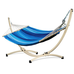 Potenza Stabhängematte mit Verzinkter Gestell bis 220kg I Hängematte- 220x160, 200kg I Acadia - Blau Ecru