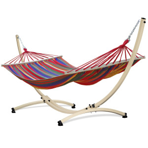 Potenza Stabhängematte mit Verzinkter Gestell bis 220kg I Hängematte- 220x160, 200kg I Acadia - Rot Ecru