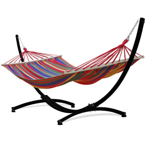 Potenza Stabhängematte mit Gestell bis 220kg I Hängematte- 220x160, 200kg I Acadia - Rot Schwarz