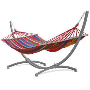 Potenza Stabhängematte mit Gestell bis 220kg I Hängematte- 220x160, 200kg I Acadia - Rot Grau