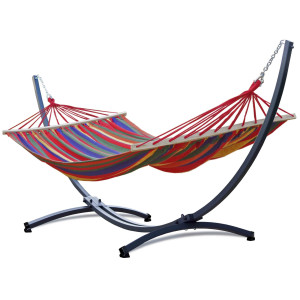 Potenza Stabhängematte mit Gestell bis 220kg I Hängematte- 220x160, 200kg I Acadia - Rot Graphit - basisch