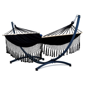 Potenza Stabhängematte mit Gestell bis 220kg I Hängematte- 220x160, 200kg I Acadia - Santia Schwarz Graphit - basisch