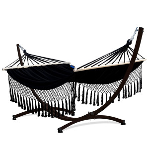 Potenza Stabhängematte mit Gestell bis 220kg I Hängematte- 220x160, 200kg I Acadia - Santia Schwarz Braun