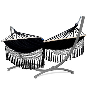 Potenza Stabhängematte mit Gestell bis 220kg I Hängematte- 220x160, 200kg I Acadia - Santia Schwarz Grau