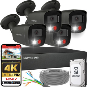 Zestaw do monitoringu 4 kamery tubowe grafitowe 8Mpx IP PoE zewnętrzne z mikrofonami