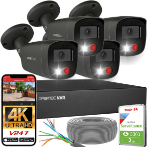 Zestaw do monitoringu 4 kamery tubowe grafitowe 8Mpx IP PoE zewnętrzne z mikrofonami