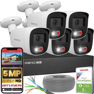 Zestaw do monitoringu 5 kamer tubowych 5Mpx IP PoE zewnętrzne z mikrofonami