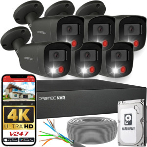 Zestaw do monitoringu 6 kamer tubowych Grafitowe 8Mpx IP PoE zewnętrzne z mikrofonami