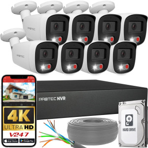 Zestaw do monitoringu 8 kamer tubowych 8Mpx IP PoE zewnętrzne z mikrofonami
