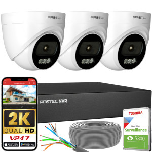 Zestaw do monitoringu 3 kamery kopułowe 4Mpx IP PoE wewnętrzne z mikrofonami