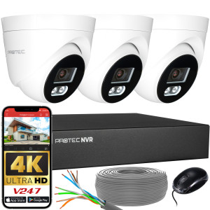 Zestaw do monitoringu 3 kamery kopułowe 8Mpx IP PoE zewnętrzne z mikrofonami