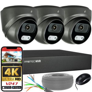 Zestaw do monitoringu 3 kamery kopułowe grafitowe 8Mpx IP PoE zewnętrzne z mikrofonami