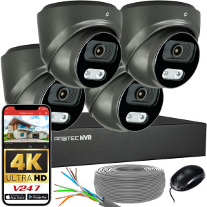 Zestaw do monitoringu 4 kamery kopułowe grafitowe 8Mpx IP PoE zewnętrzne z mikrofonami