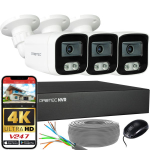 Zestaw do monitoringu 3 kamery tubowe 8Mpx IP PoE zewnętrzne z mikrofonami
