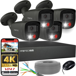 Zestaw do monitoringu 4 kamery tubowe Grafitowe 8Mpx IP PoE zewnętrzne z mikrofonami