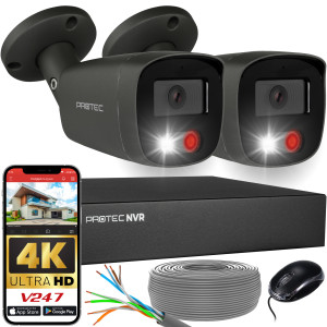 Zestaw do monitoringu 2 kamery tubowe grafitowe 8Mpx IP PoE zewnętrzne z mikrofonami