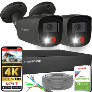 Zestaw do monitoringu 2 kamery tubowe grafitowe 8Mpx IP PoE zewnętrzne z mikrofonami