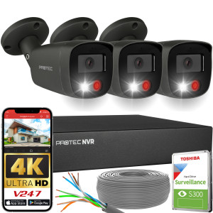 Zestaw do monitoringu 3 kamery tubowe grafitowe 8Mpx IP PoE zewnętrzne z mikrofonami