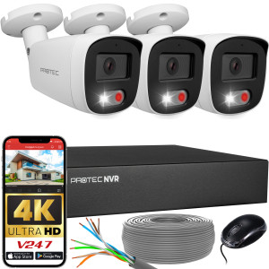 Zestaw do monitoringu 3 kamery tubowe 8Mpx IP PoE zewnętrzne z mikrofonami