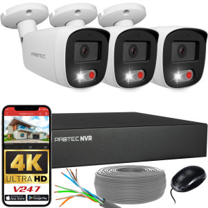 Zestaw do monitoringu 3 kamery tubowe 8Mpx IP PoE zewnętrzne z mikrofonami