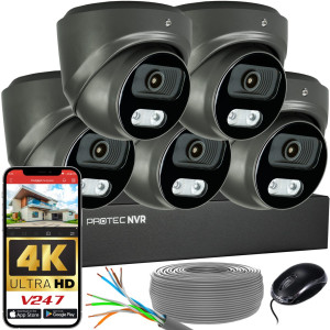 Zestaw do monitoringu 5 kamer kopułowych grafitowych 8Mpx IP PoE zewnętrzne z mikrofonami