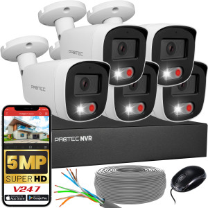Zestaw do monitoringu 5 kamer tubowych 5Mpx IP PoE zewnętrzne z mikrofonami