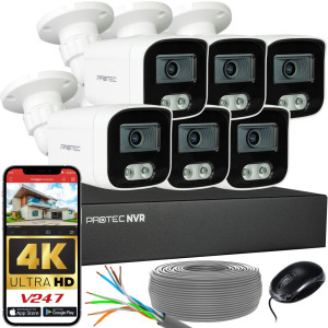 Zestaw do monitoringu 6 kamer tubowych 8Mpx IP PoE zewnętrzne z mikrofonami