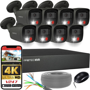 Zestaw do monitoringu 8 kamer tubowych Grafitowe 8Mpx IP PoE zewnętrzne z mikrofonami