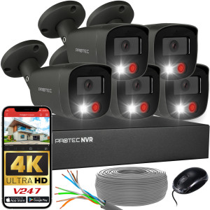 Zestaw do monitoringu 5 kamer tubowych grafitowych 8Mpx IP PoE zewnętrzne z mikrofonami