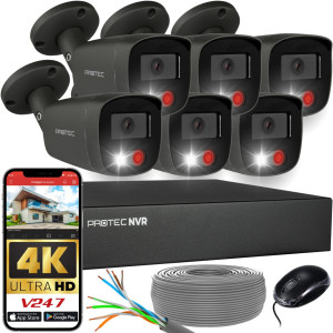 Zestaw do monitoringu 6 kamer tubowych grafitowych 8Mpx IP PoE zewnętrzne z mikrofonami
