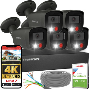 Zestaw do monitoringu 5 kamer tubowych grafitowych 8Mpx IP PoE zewnętrzne z mikrofonami