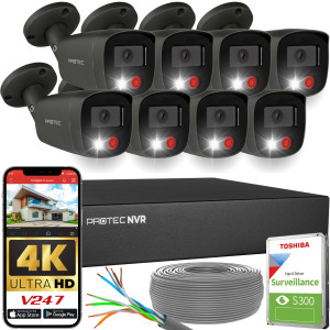 Zestaw do monitoringu 8 kamer tubowych grafitowych 8Mpx IP PoE zewnętrzne z mikrofonami