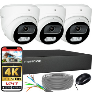 Zestaw do monitoringu 3 kamery kopułowe 8Mpx IP PoE zewnętrzne z mikrofonami