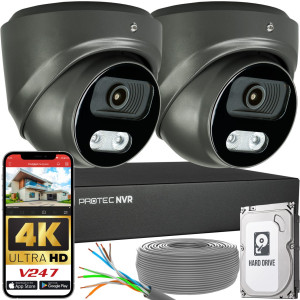 Zestaw do monitoringu 2 kamery kopułowe grafitowe 8Mpx IP PoE zewnętrzne z mikrofonami