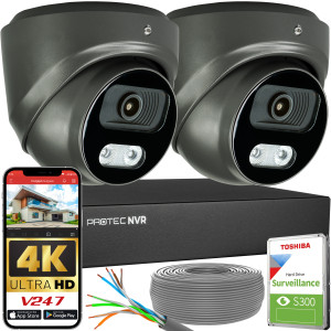 Zestaw do monitoringu 2 kamery kopułowe grafitowe 8Mpx IP PoE zewnętrzne z mikrofonami