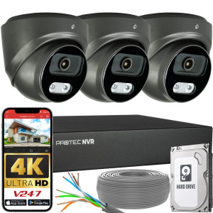 Zestaw do monitoringu 3 kamery kopułowe grafitowe 8Mpx IP PoE zewnętrzne z mikrofonami