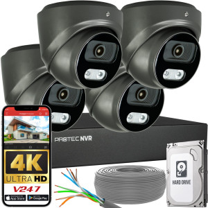 Zestaw do monitoringu 4 kamery kopułowe grafitowe 8Mpx IP PoE zewnętrzne z mikrofonami