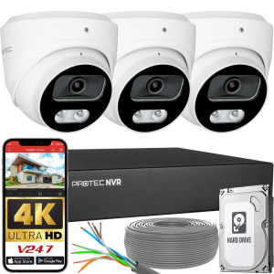 Zestaw do monitoringu 3 kamery kopułowe 8Mpx IP PoE zewnętrzne z mikrofonami
