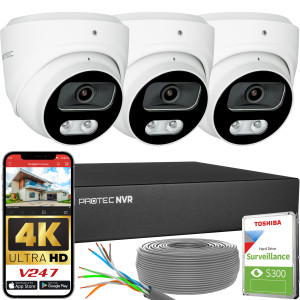 Zestaw do monitoringu 3 kamery kopułowe 8Mpx IP PoE zewnętrzne z mikrofonami