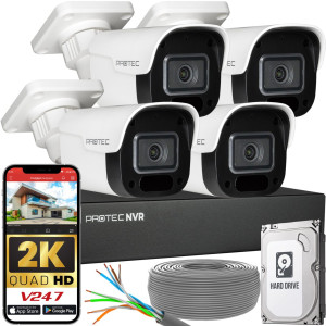 Zestaw do monitoringu 4 kamery tubowe 4Mpx IP PoE zewnętrzne z mikrofonami