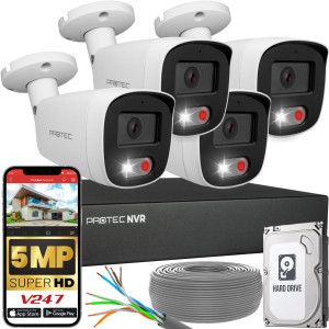 Zestaw do monitoringu 4 kamery tubowe 5Mpx IP PoE zewnętrzne z mikrofonami