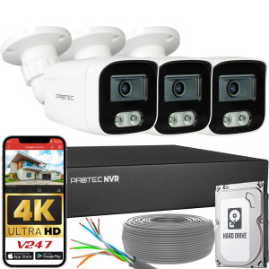 Zestaw do monitoringu 3 kamery tubowe 8Mpx IP PoE zewnętrzne z mikrofonami